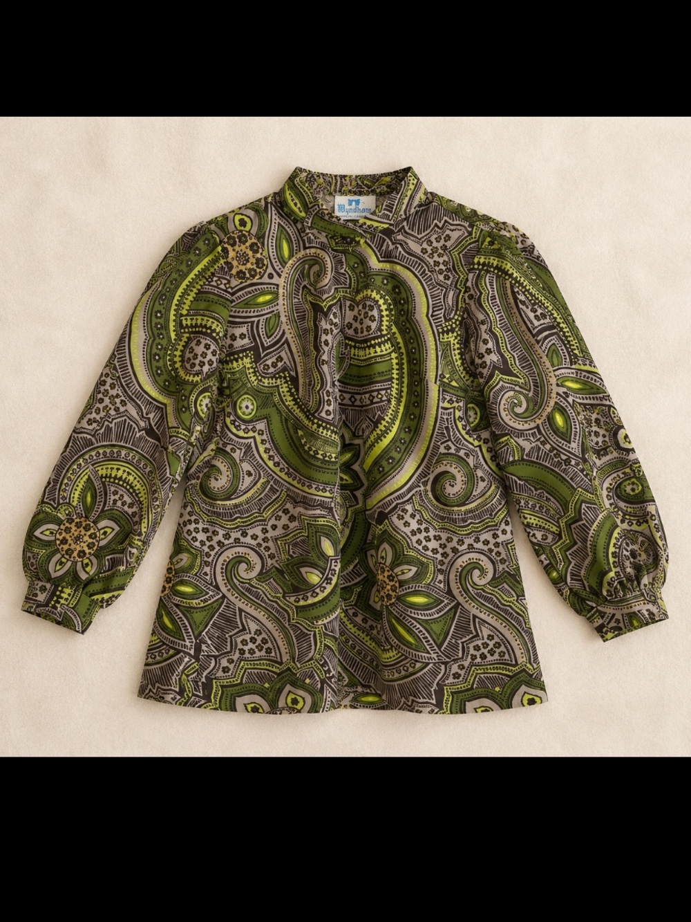 Vintage 70s Mod Psychedelic Paisley Blouse Woman Small Green Back Zip Retro Top